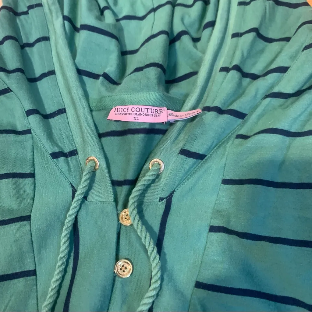 Juicy Couture Pam Gela Henley Hoodie Striped Green and Black Women’s Extra Large - Image 5
