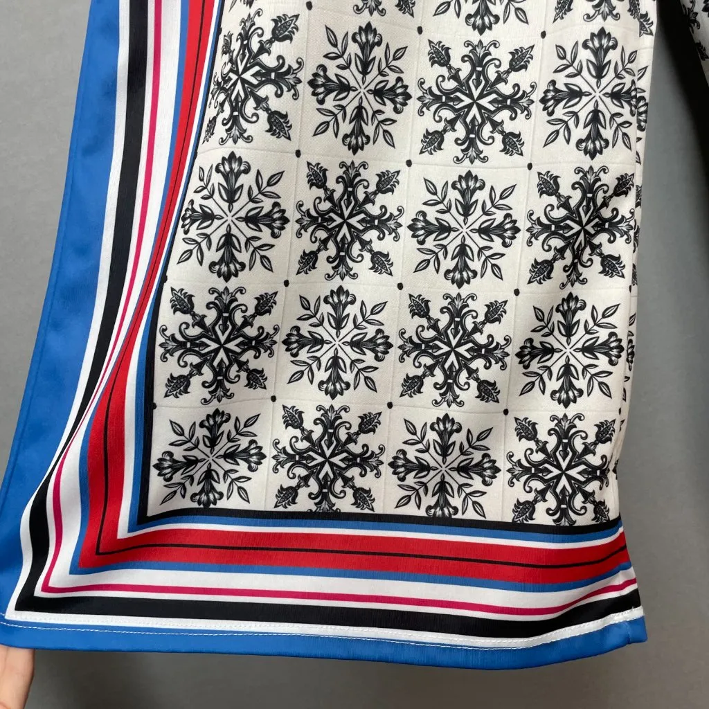 Zara Wide Leg High Waist Palazzo Scarf Print Flowing Trousers Moroccan Tile Smll - Image 11