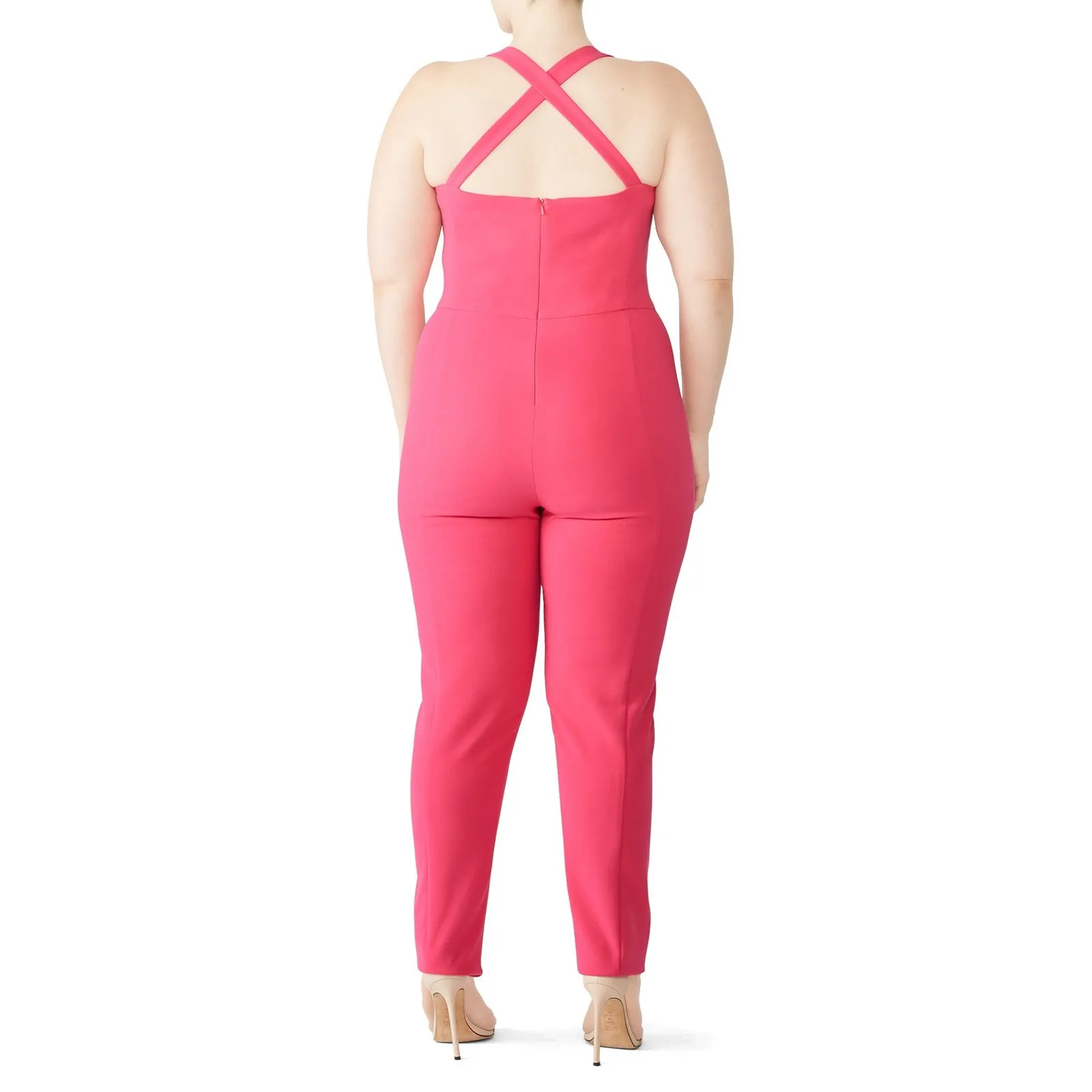 Black Halo Bene Crisscross‎ Cropped Pink Jumpsuit Size 16 - Image 3