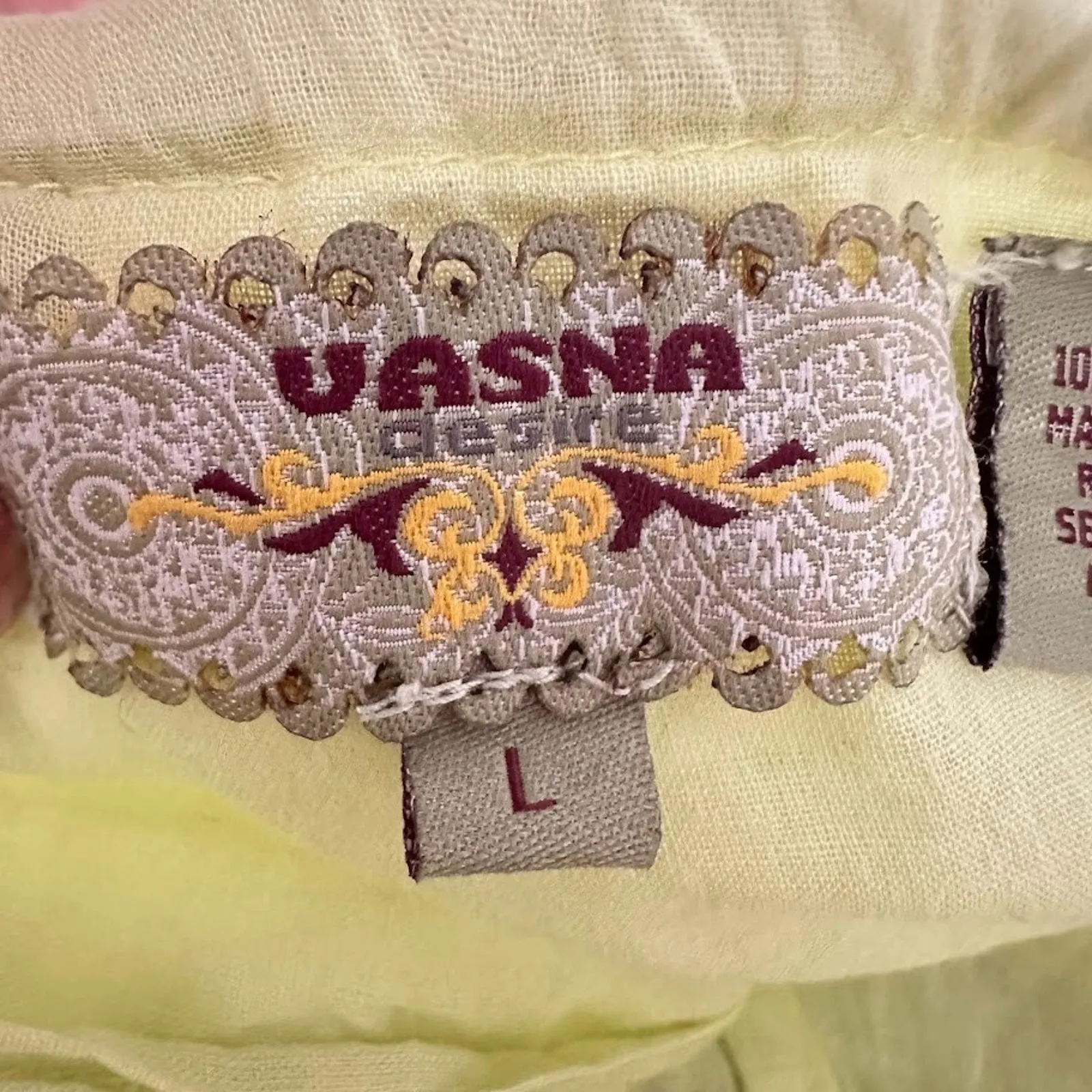 Vasna Desire Tiered Midi Sun Dress 100% Cotton Womens Large Boho Yellow Flowy - Image 5