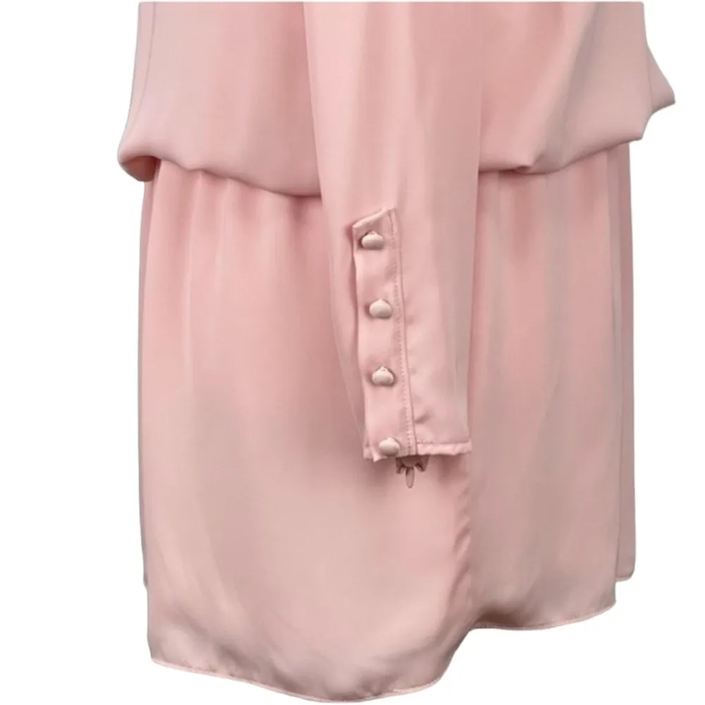 Amanda Uprichard Pink Blush Long Sleeve Tie Neck Blouson Mini Dress - Image 6