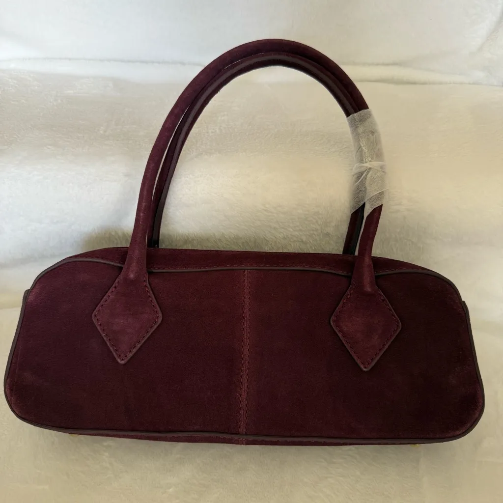 New wine Burgundy Suede Handbag trendy color and material 2026 Brown - Image 2