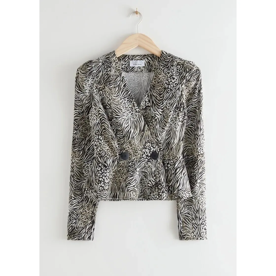 & Other Stories Peplum Duo Button Wrap Blouse Animal Print Wrap‎ Front Long 12 - Image 11