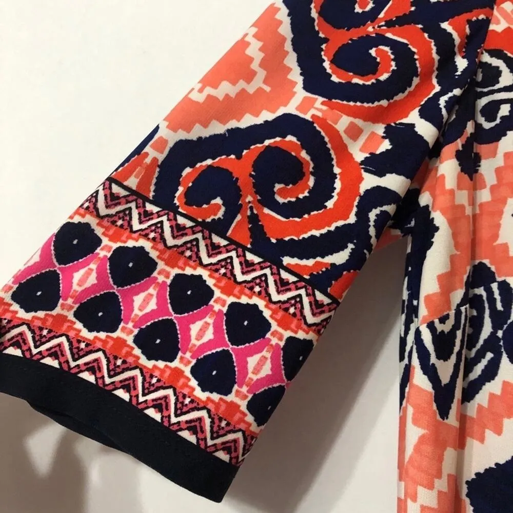 Eliza J Pink Blue Geometric Shift Dress 3/4 Sleeve Womens 4 Paisley Preppy Work - Image 3