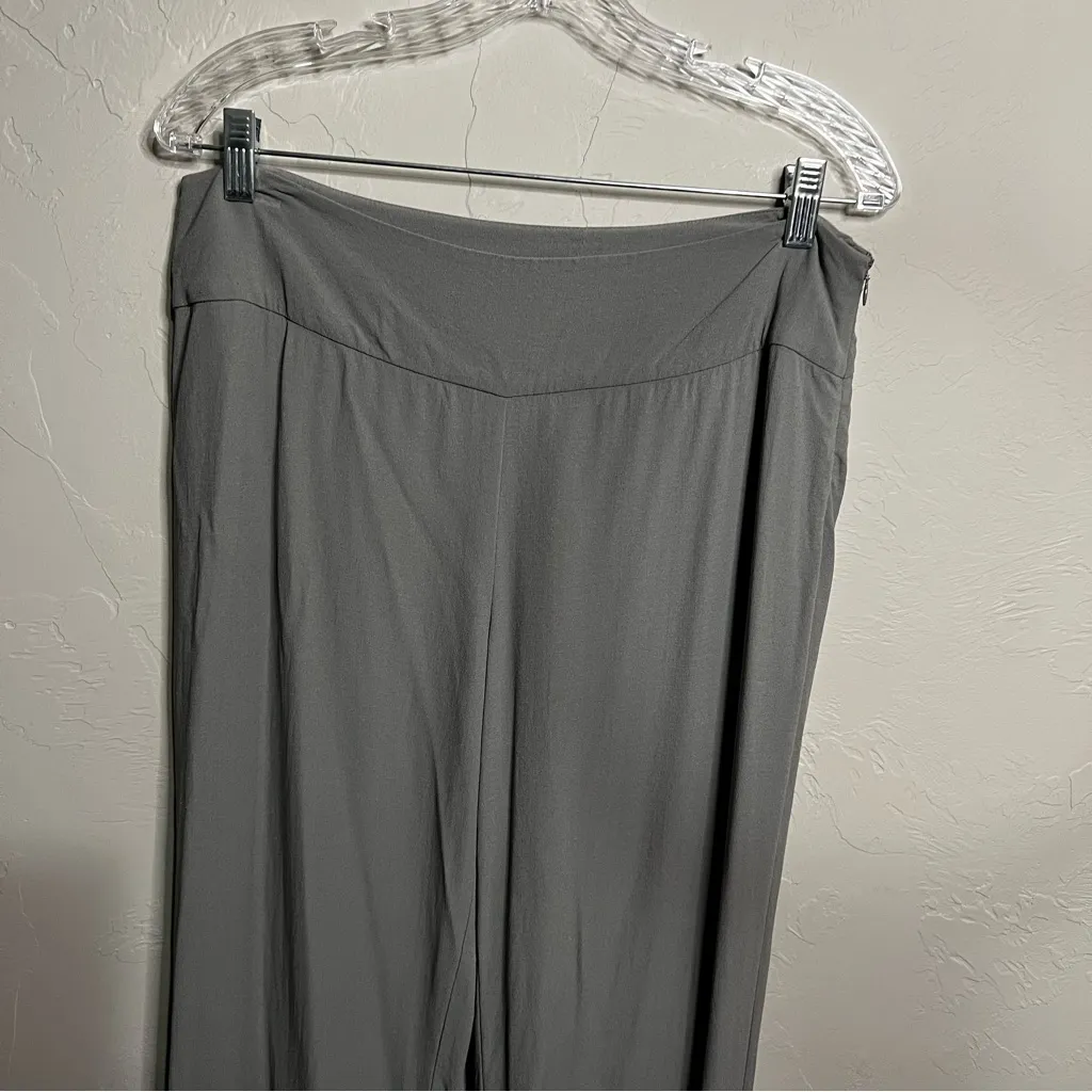 Eileen Fisher Gray 100% Silk  Georgette Crepe Cinder Straight Leg Pants - Image 3