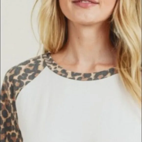 Leopard Sleeve Baseball Tee‎ White Size M - Image 7