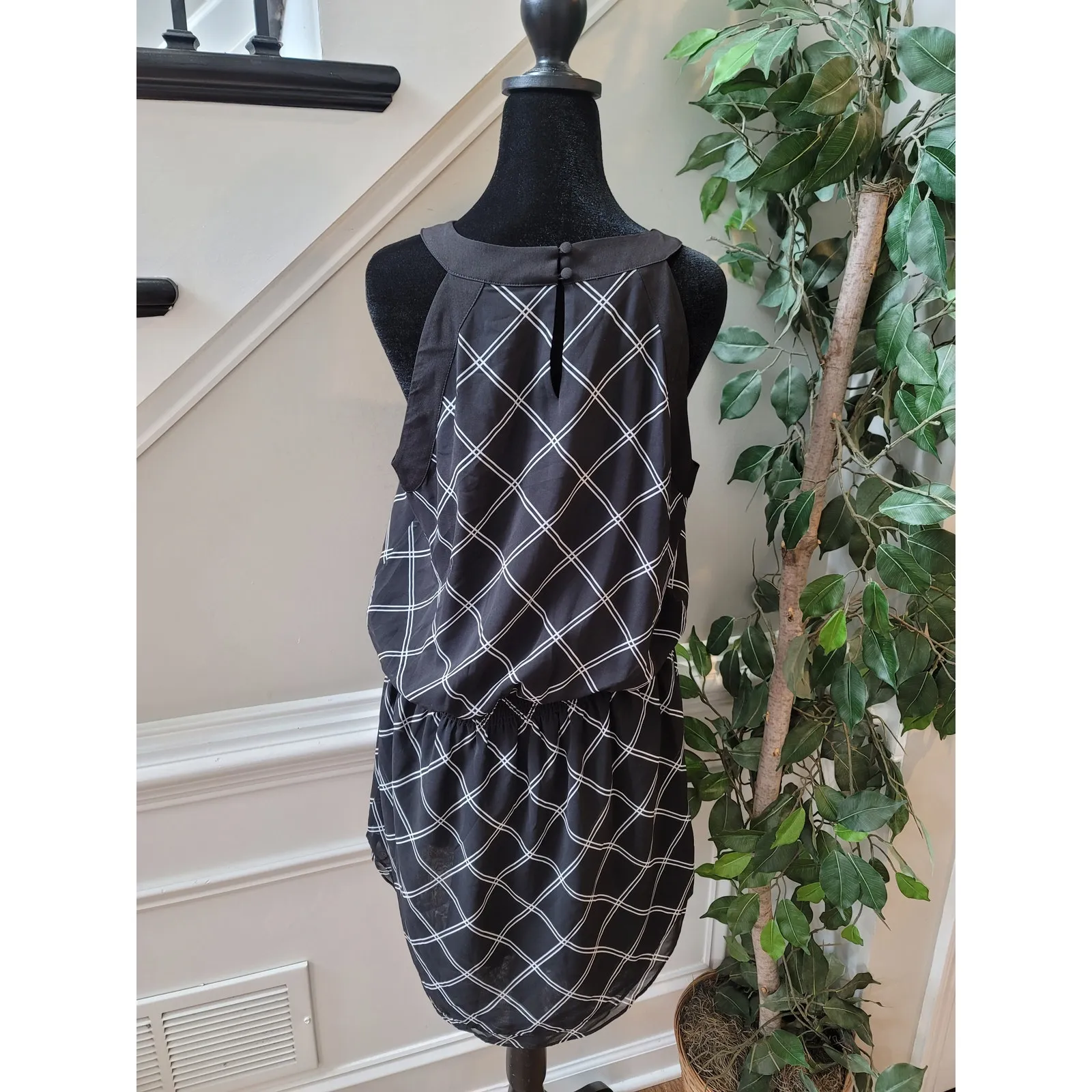 White House Black Market Dress Women Size 12 Black White Plaid Sleeveless Career - Image 6