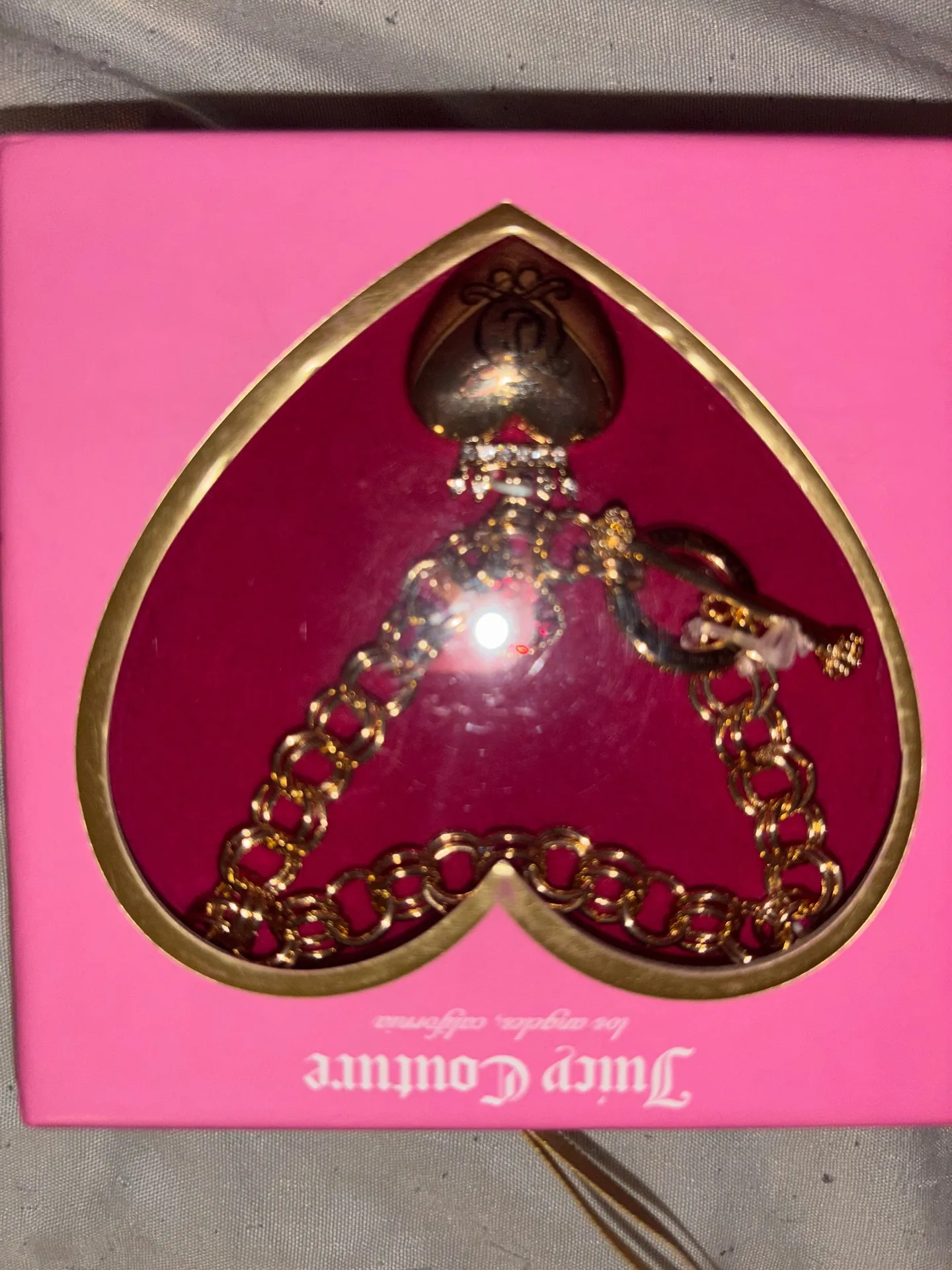 New Juicy Couture Gold Toggle Charm Bracelet Pink Heart JC Crown Logo Jewelry - Image 3