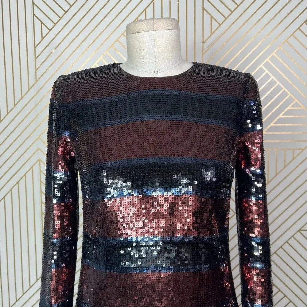 Veronica Beard Breakers Sequin Mini Dress In Dark Red Black Size US‎ 0 - Image 4