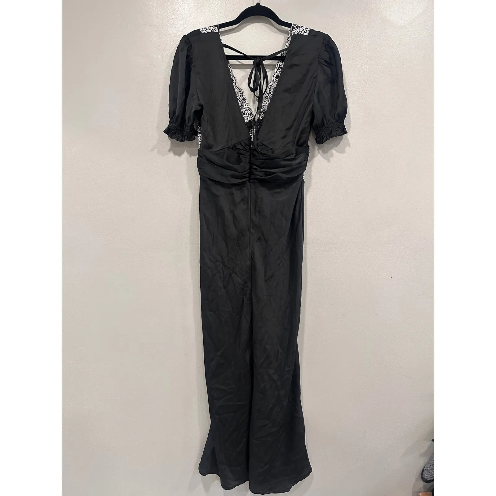 ASOS DESIGN Black Satin Maxi Slip Dress Lace Trim Dark Romantic Size 6 - Image 7