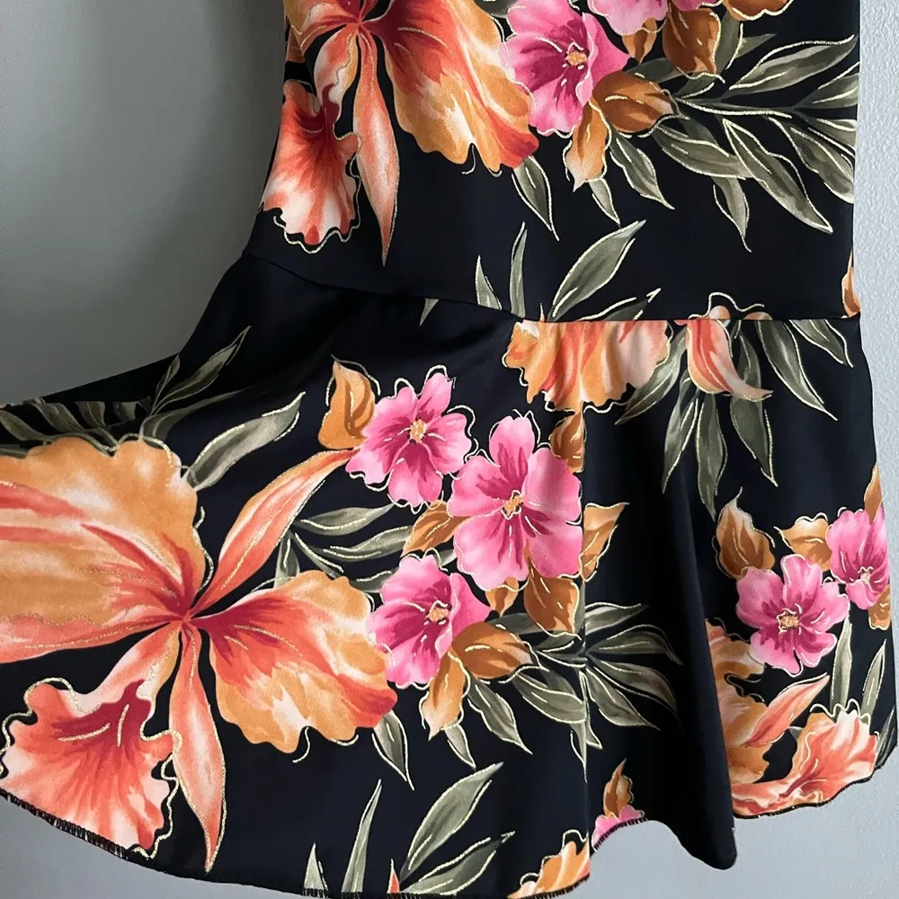 Islander Hawaiian tropical hibiscus beach coastal swim dress Black Size 8 - Image 3