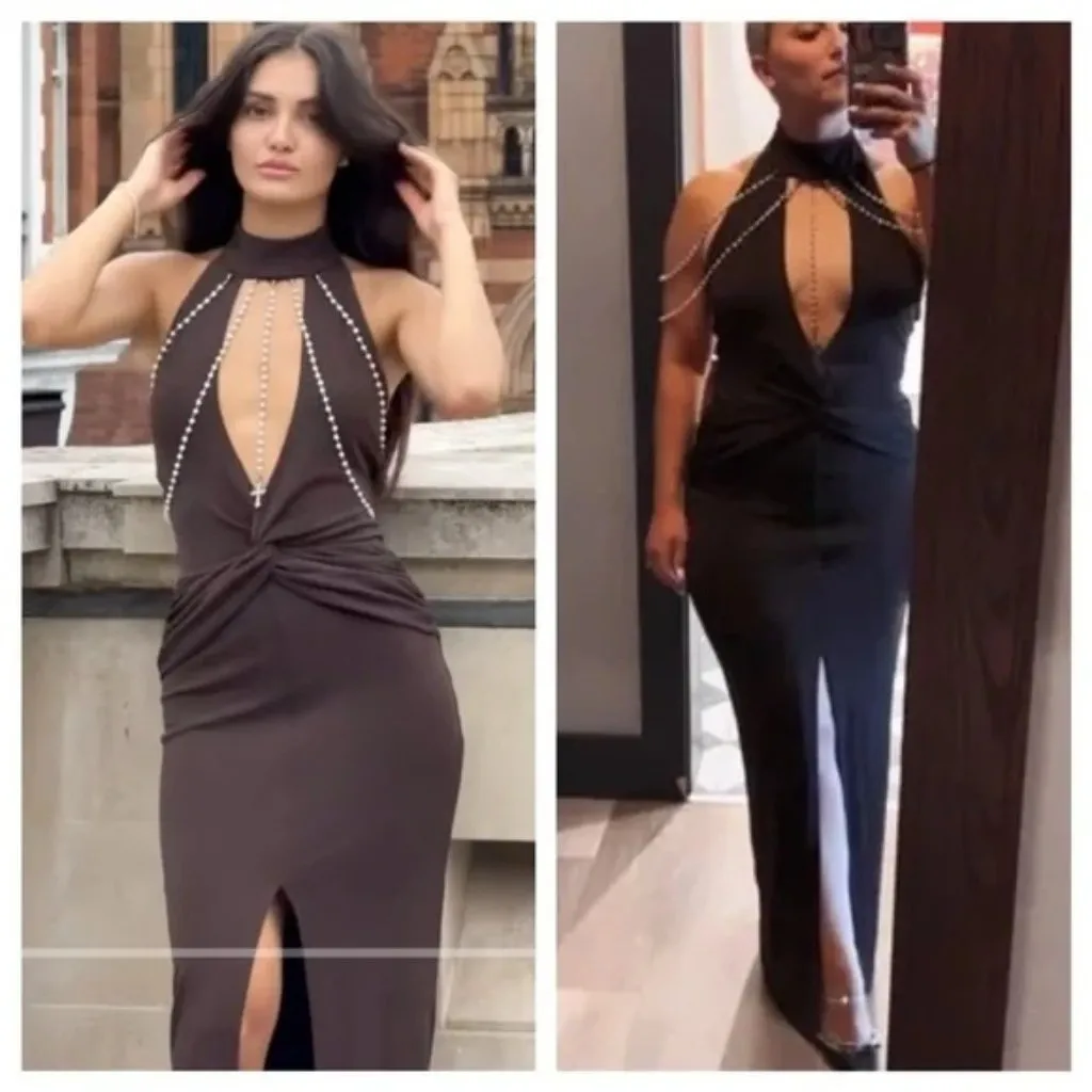 LOBA Debora Pearl Maxi Dress in Chocolate Brown Large New Womens Gown - Image 10