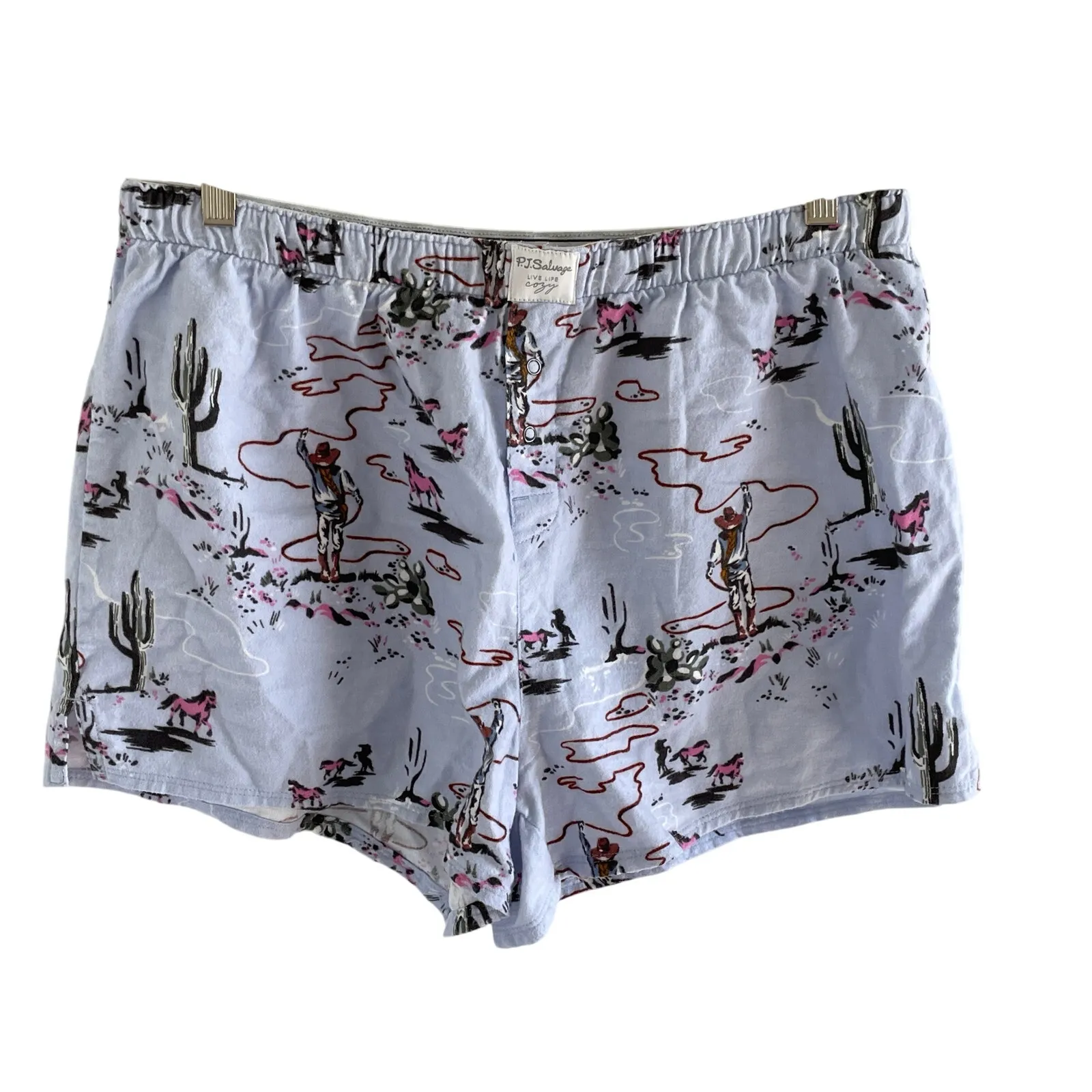 PJ Salvage Cowboy Western Flannel Boxer Pajama Shorts large - Image 3