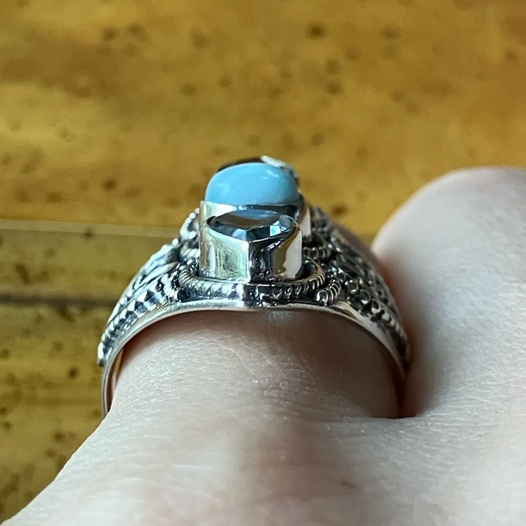 Sky Blue Topaz Larimar Sterling Silver Cocktail Ring Size 7 - Image 2