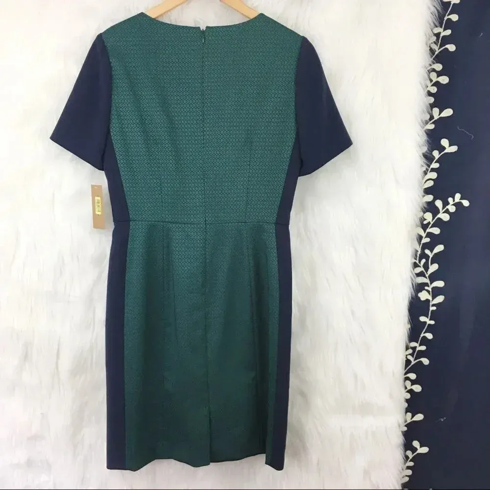 CREMIEUX NWT Size 6 Green Navy Color Blocked‎ Short Sleeve Sheath Dress - Image 2