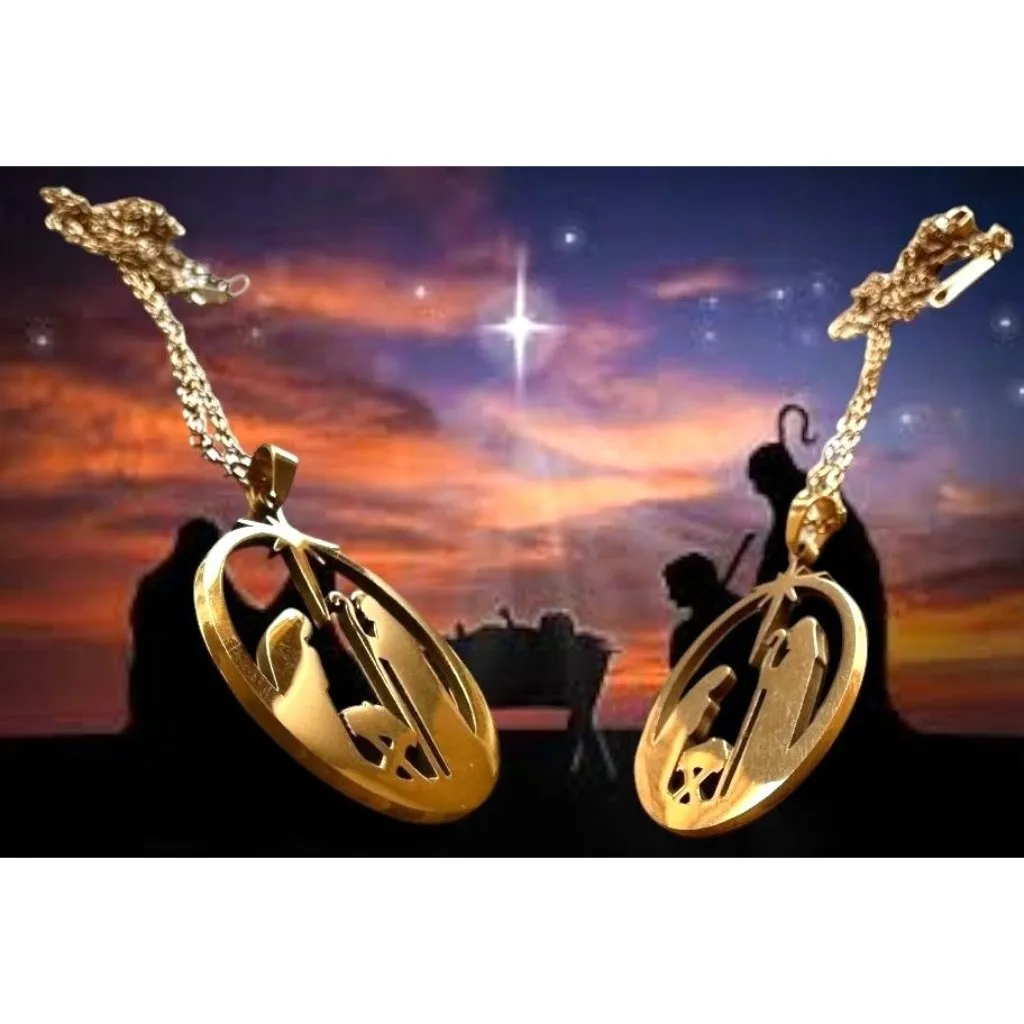 Nativity Scene Necklace Baby Jesus Jerusalem Christmas New 16 in Chain Extender Gold - Image 5