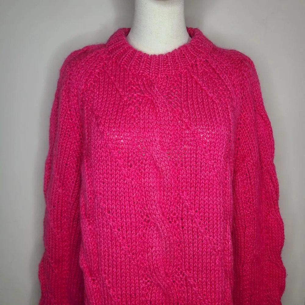 Vintage Wool Fisherman Sweater Womens Xl Pink Cable Knit Made In‎ Greece - Image 2