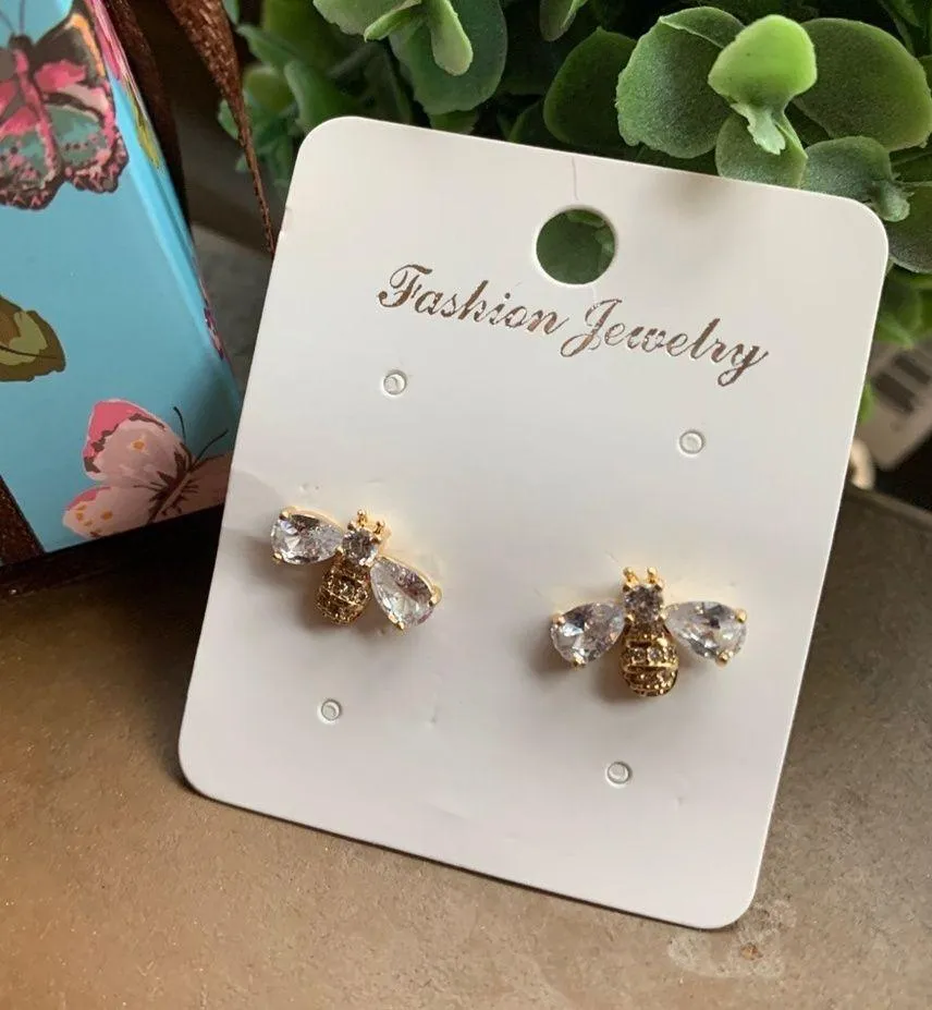 Beautiful GOLD PLATED Zircon crystals Bee earrings - Image 6