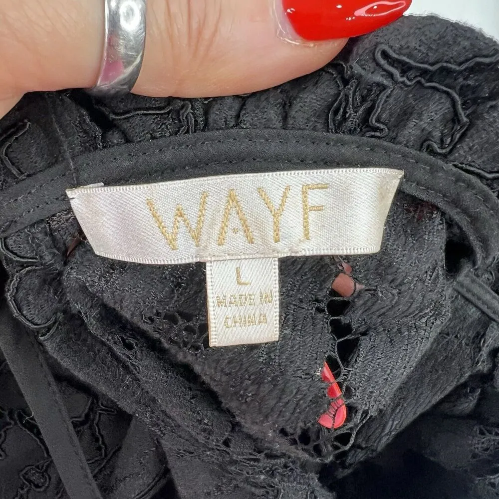 WAYF Size L Erika Black Puff Sleeve Lace Top Neck Bow Tie Sheer Sexy Long Sleeve - Image 8