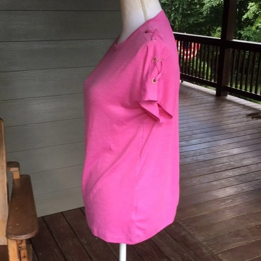 Jones New York Faux Lace Up Short Sleeve Top - Image 3