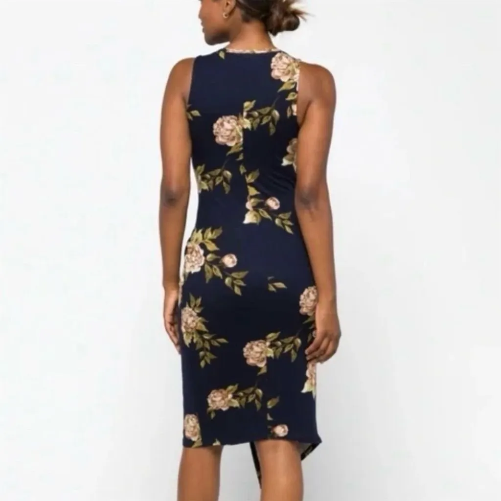 Nine Britton Women's XL Blue Floral Abigail Brushed Knit Fitted Midi Dress - Image 2