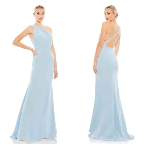 IEENA FOR MAC DUGGAL One Shoulder Jersey Mermaid Gown In Powder Blue - Image 2