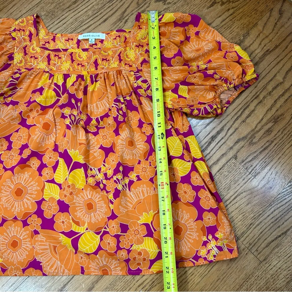 Rose + Olive | Floral Boho Tunic Tropical Blouse Size M - Image 9