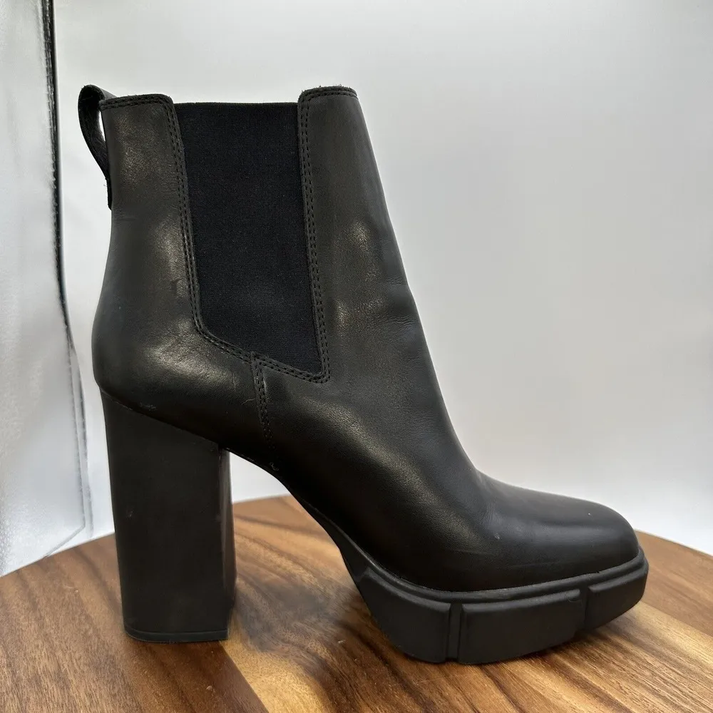 Steve Madden Revised Booties Chunky‎ Platform Black Leather Lug Sole Women's 10M - Image 5