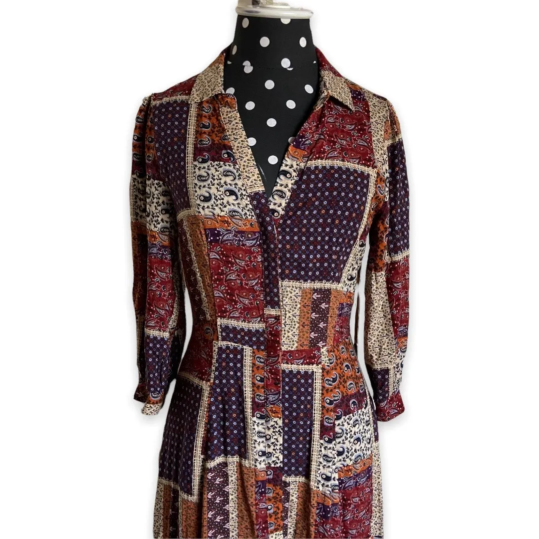 Skies are Blue Womens Dress Size XS Button Front Patchwork Maxi Prairie Hippie - Image 3