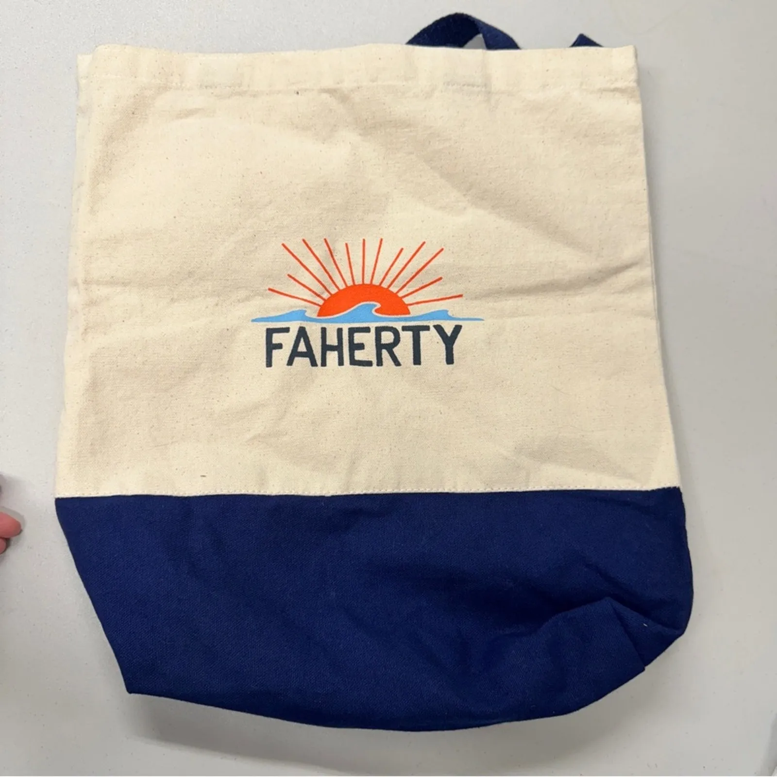 Faherty Cream Blue Canvas Reusable Tote Bag Shopping - Image 6