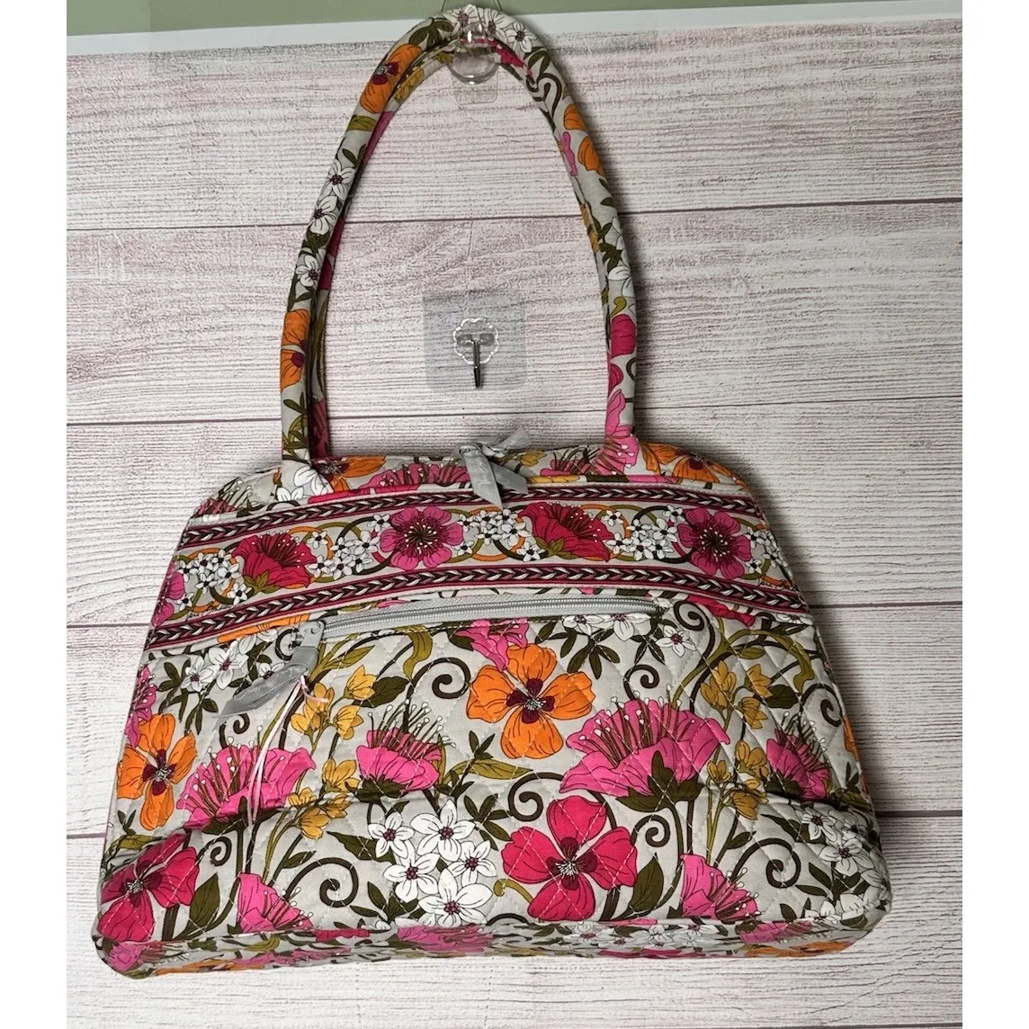 Vera Bradley Bag Tea Garden‎ Purse Handbag Shoulder Bag Zipper Floral Pink - Image 3