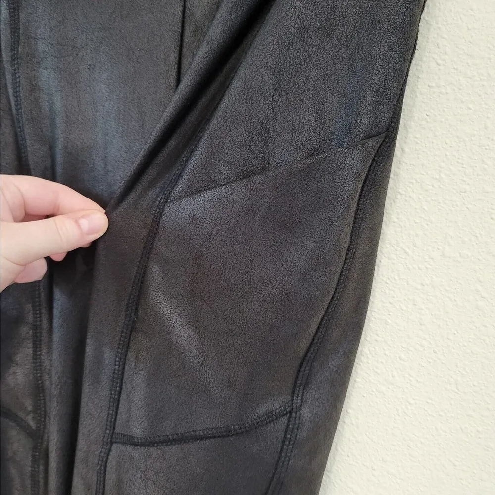 21 Saints Coated Shine Black Leggings Side Pockets Stretch Gym Athleisure Small - Image 3