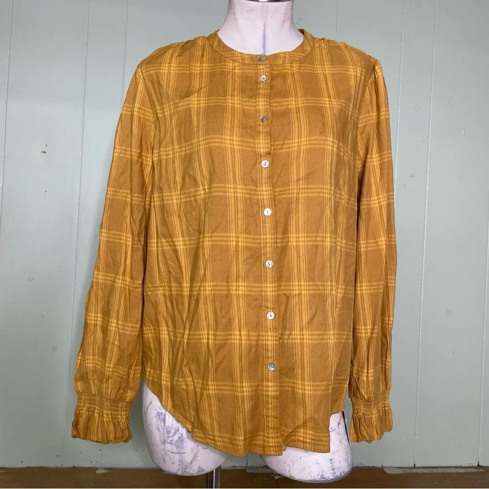 Faherty Harper Plaid Button Down Top Blouson Sleeves Ruffled Cuffs - Size Medium - Image 5