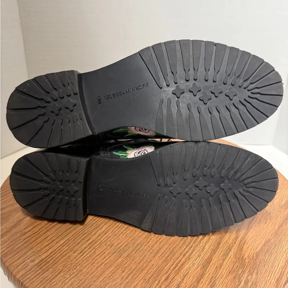 Rebecca Minkoff Gerry Floral Embroidered Black Leather Combat Boots - 9M - Image 9