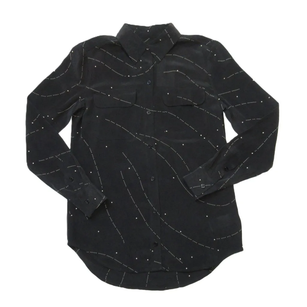 NWT Equipment Signature Slim in Black White Star Silk Button Down Shirt XS - Image 2