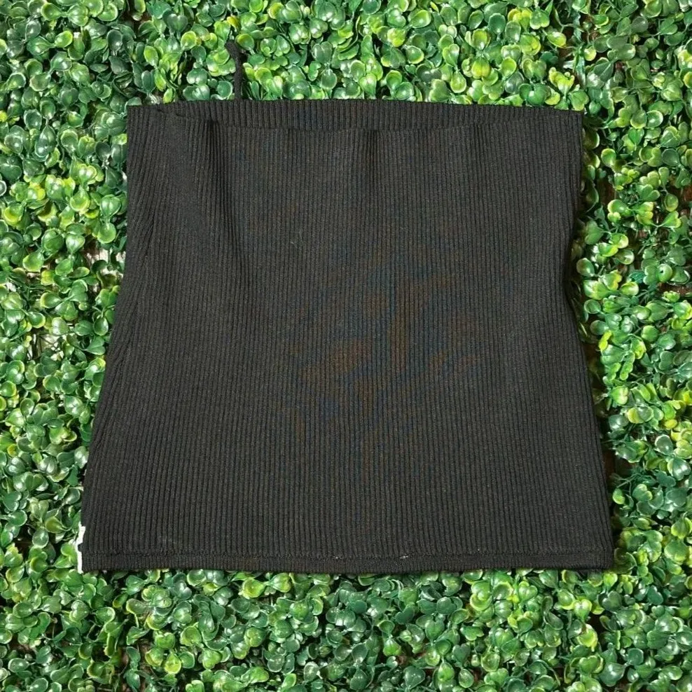 Pretty Garbage Black Strapless Whimsigoth White Trim Crop Top Size Medium - Image 2