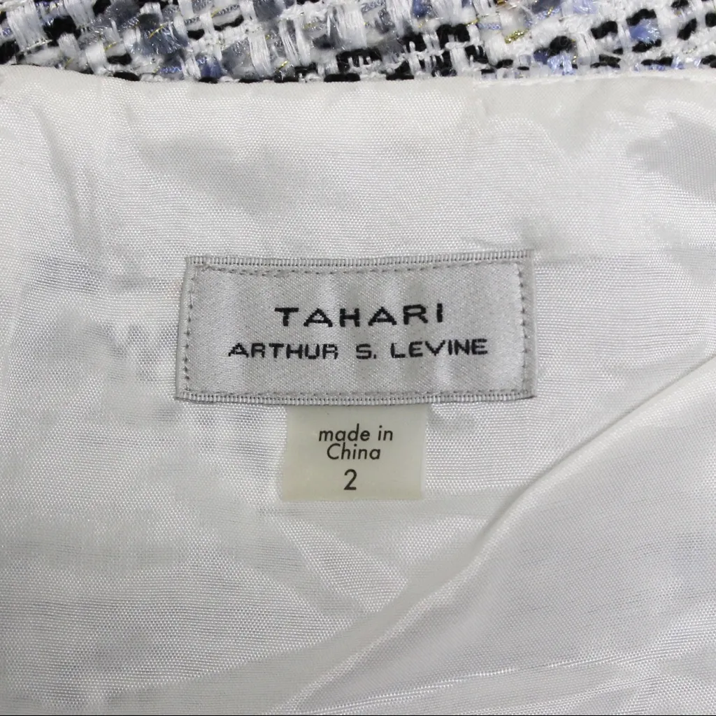 Tahari Tweed Sleeveless Dress Sequins Gold White - Image 5