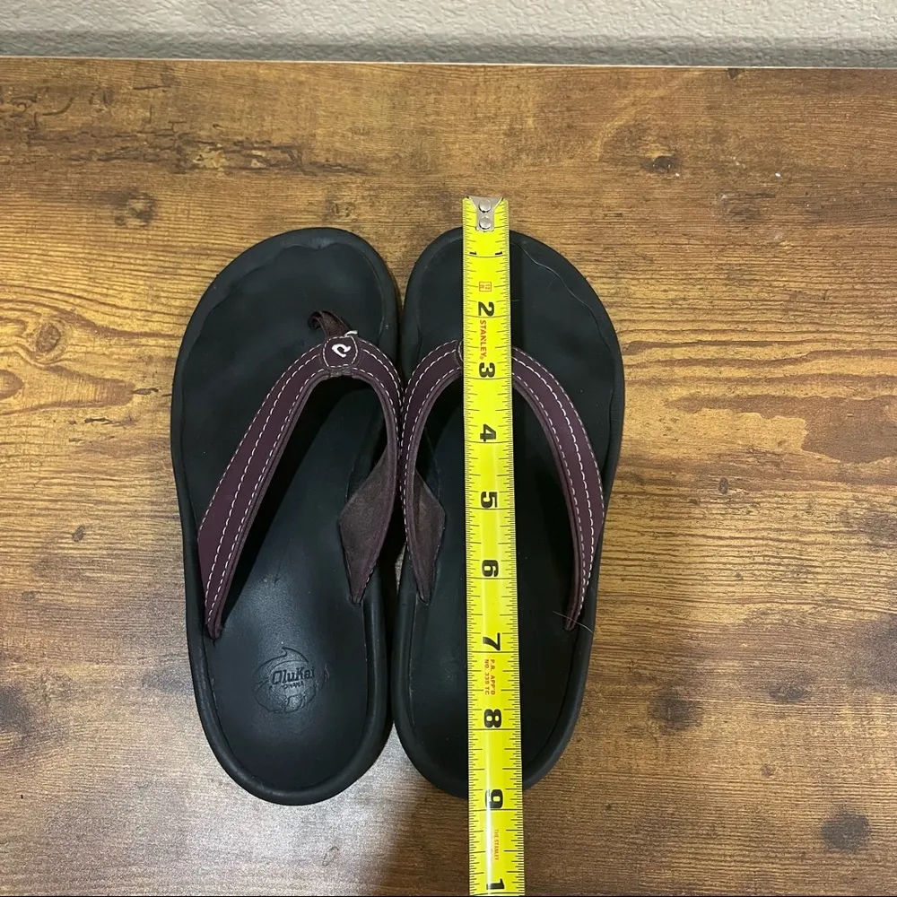 OluKai Sandals Womens Brown Slip On Thong Flip Flops Slides Ohana Leather Sz ?? - Image 7