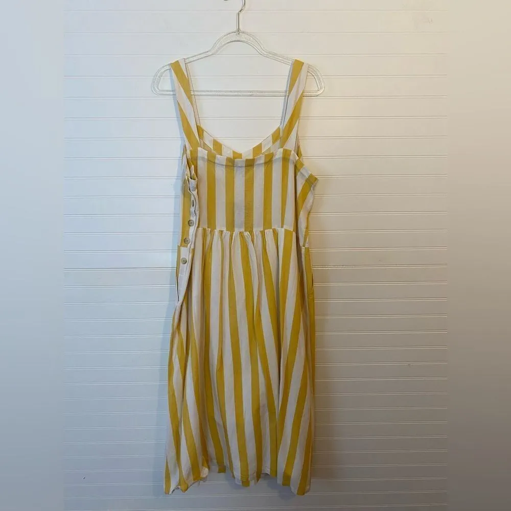 Joules Linen Cotton Blend Yellow Stripe Jumper Dress Size 14 - Image 6