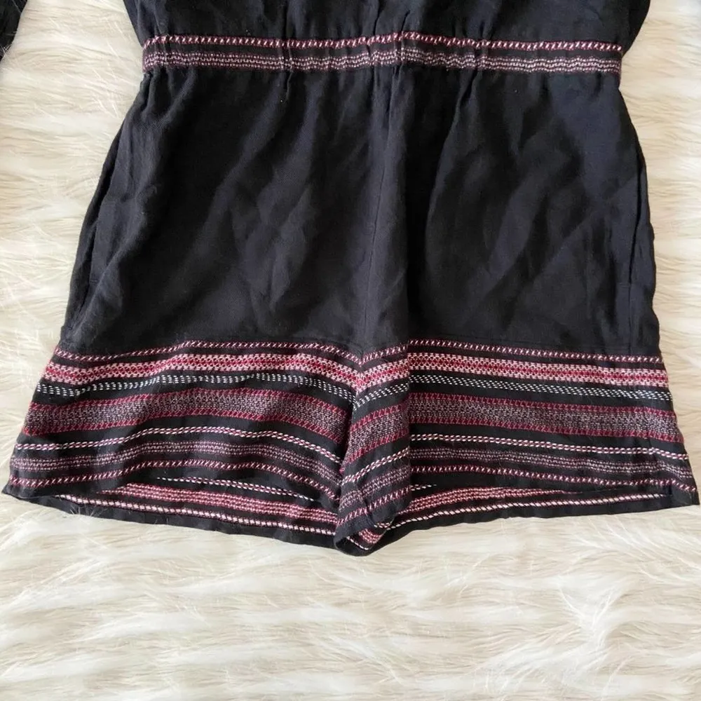 Loft Black Red Embroidered Puff Sleeve Romper Sz S - Image 66