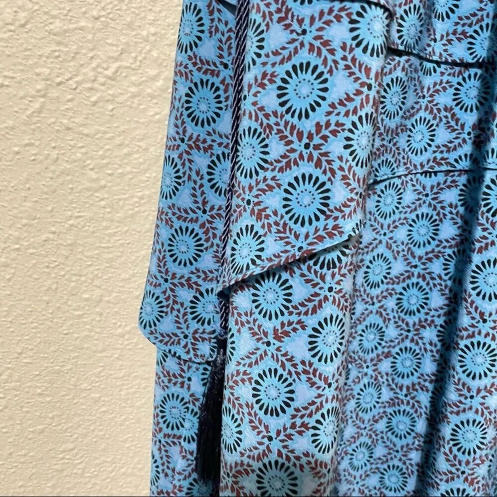 Derek Lam 10 Crosby Blue Brown Silk Sleeveless Tiered Mini Dress Womens 2 Boho - Image 10