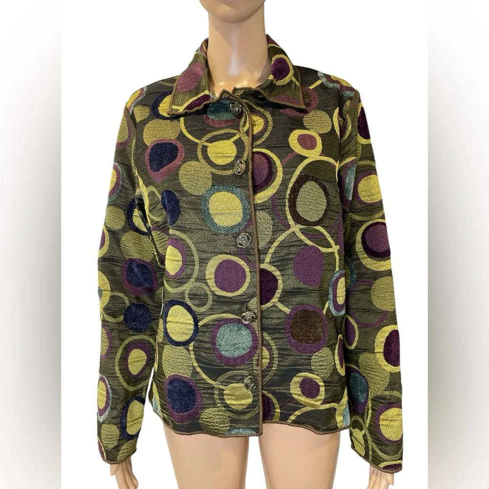 Winding River Reversible Colorful Circle Pattern Women's Jacket size M Green Size M - Image 3