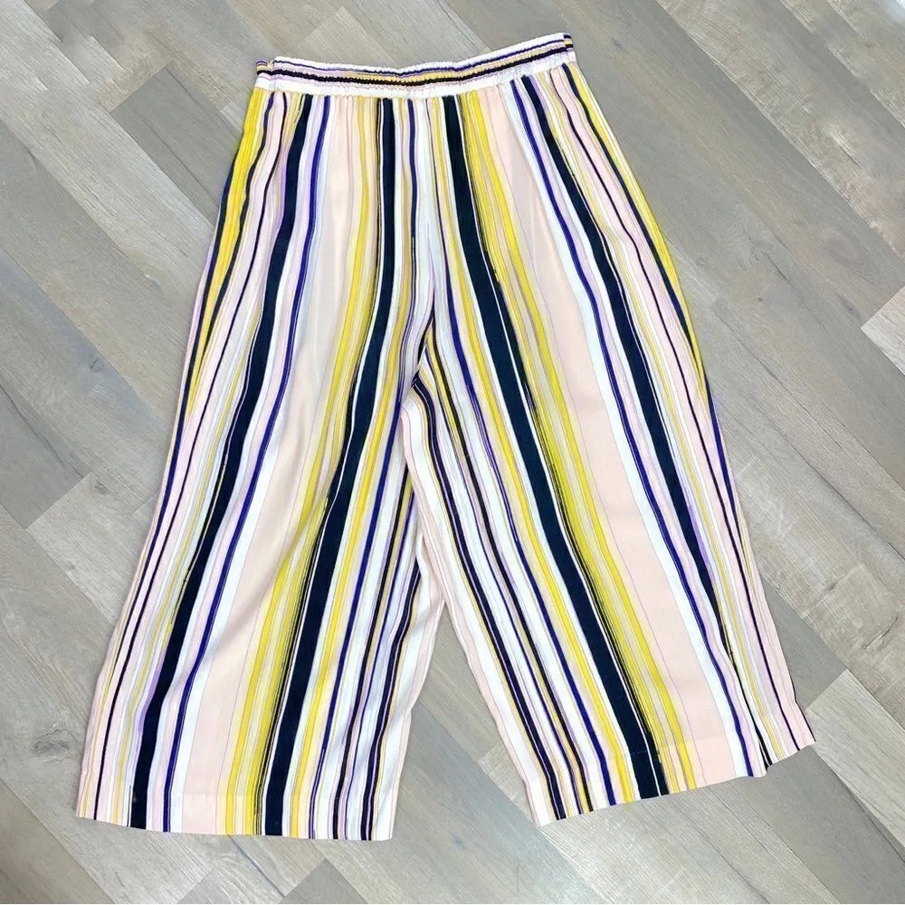 1. State Striped Wide Leg High Rise Capri Palazzo Pants Pink Multi Medium - Image 2
