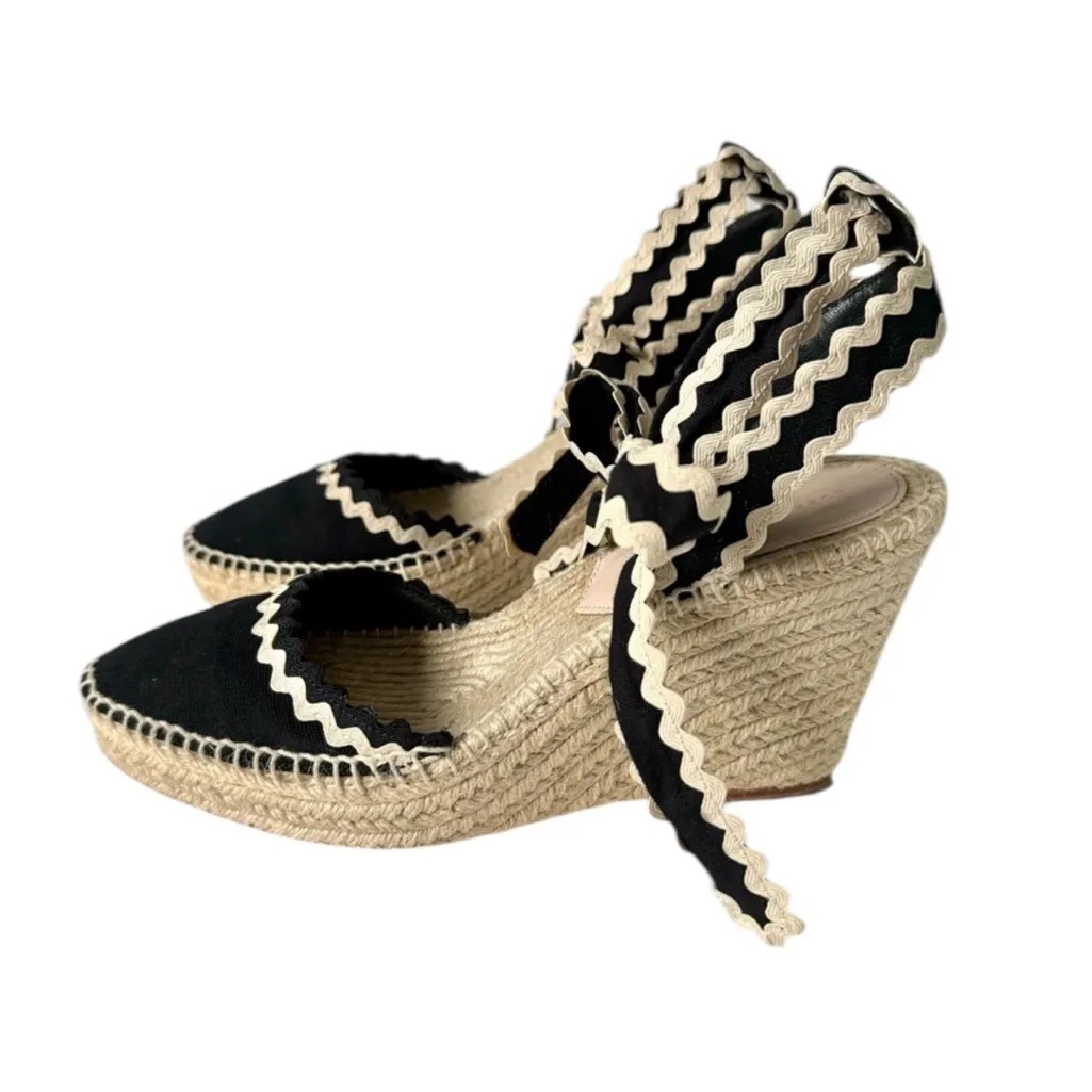 LOEFFLER RANDALL Ginny Espadrille Wedge Ric Rack Sandal Black/Multi Size 7.5 - Image 9