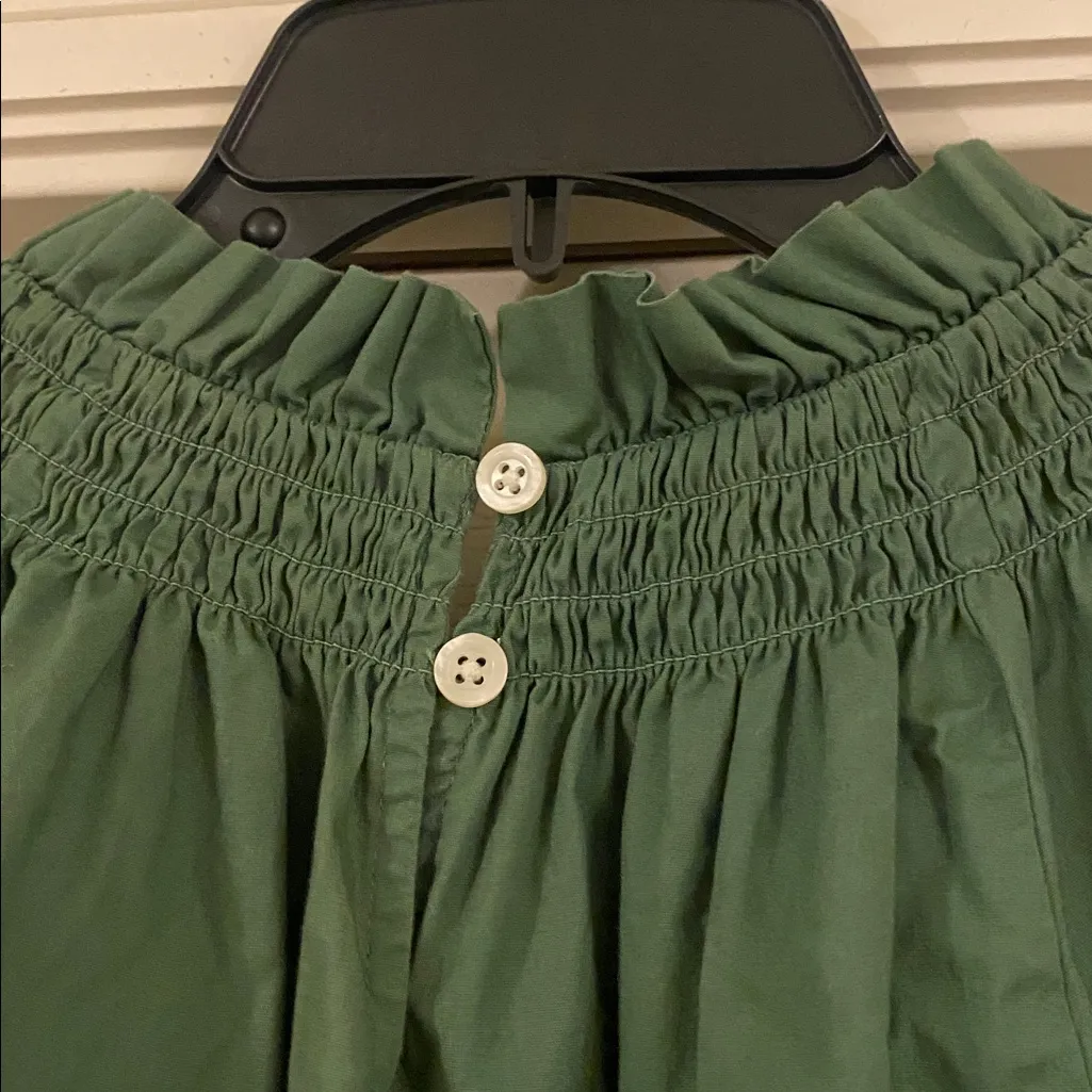 J CREW GREEN HIGH RUFFLE SMOCKED NECK BLOUSE MEDIUM - Image 6