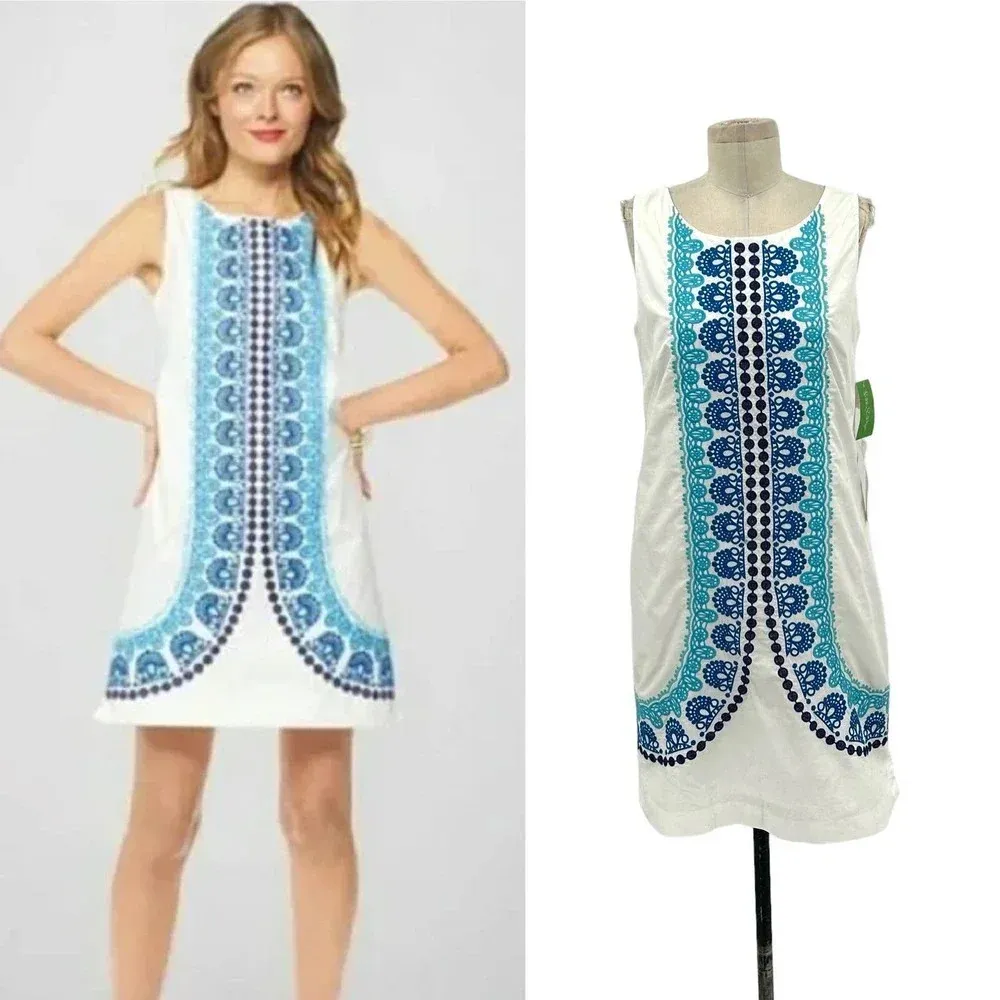 Lilly Pulitzer Stephanie Shift Dress White Multi Knot‎ This Panel Embroidered 6 - Image 2
