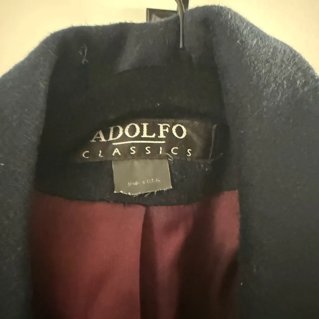 Adolfo Navy Blue Wool Trench Coat - Image 3