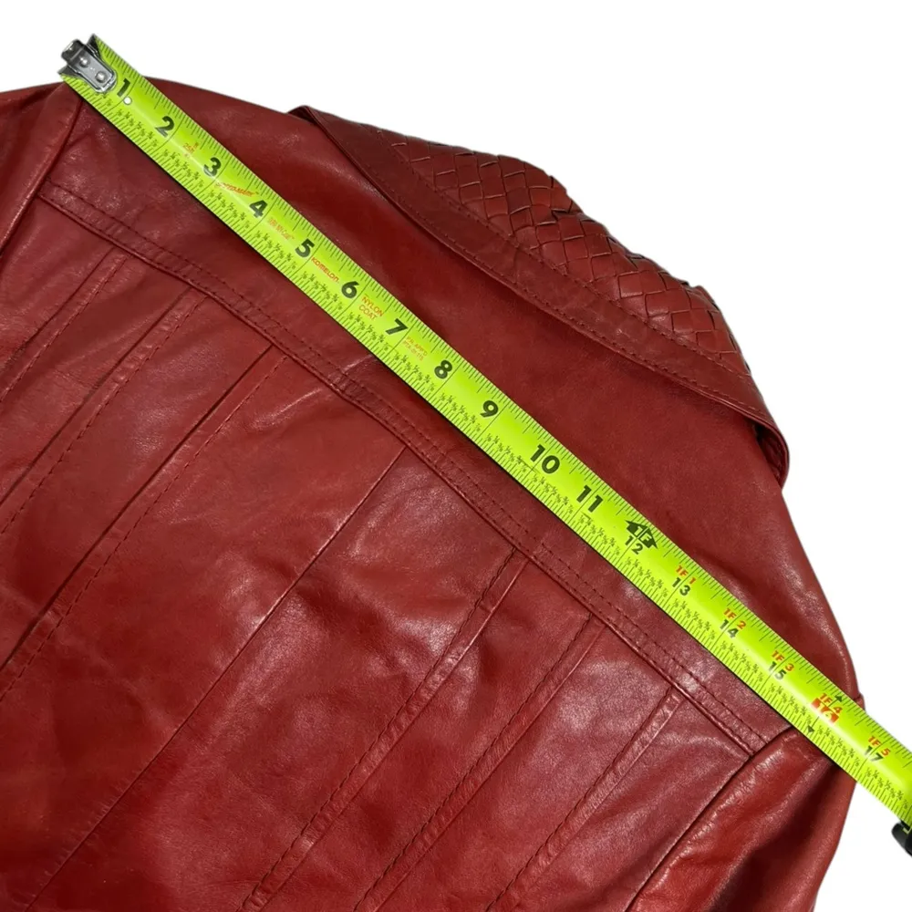 Vintage 70’s Custom Leather Boutique Leather Coat with Woven Pockets in Red Rust Size undefined - Image 14