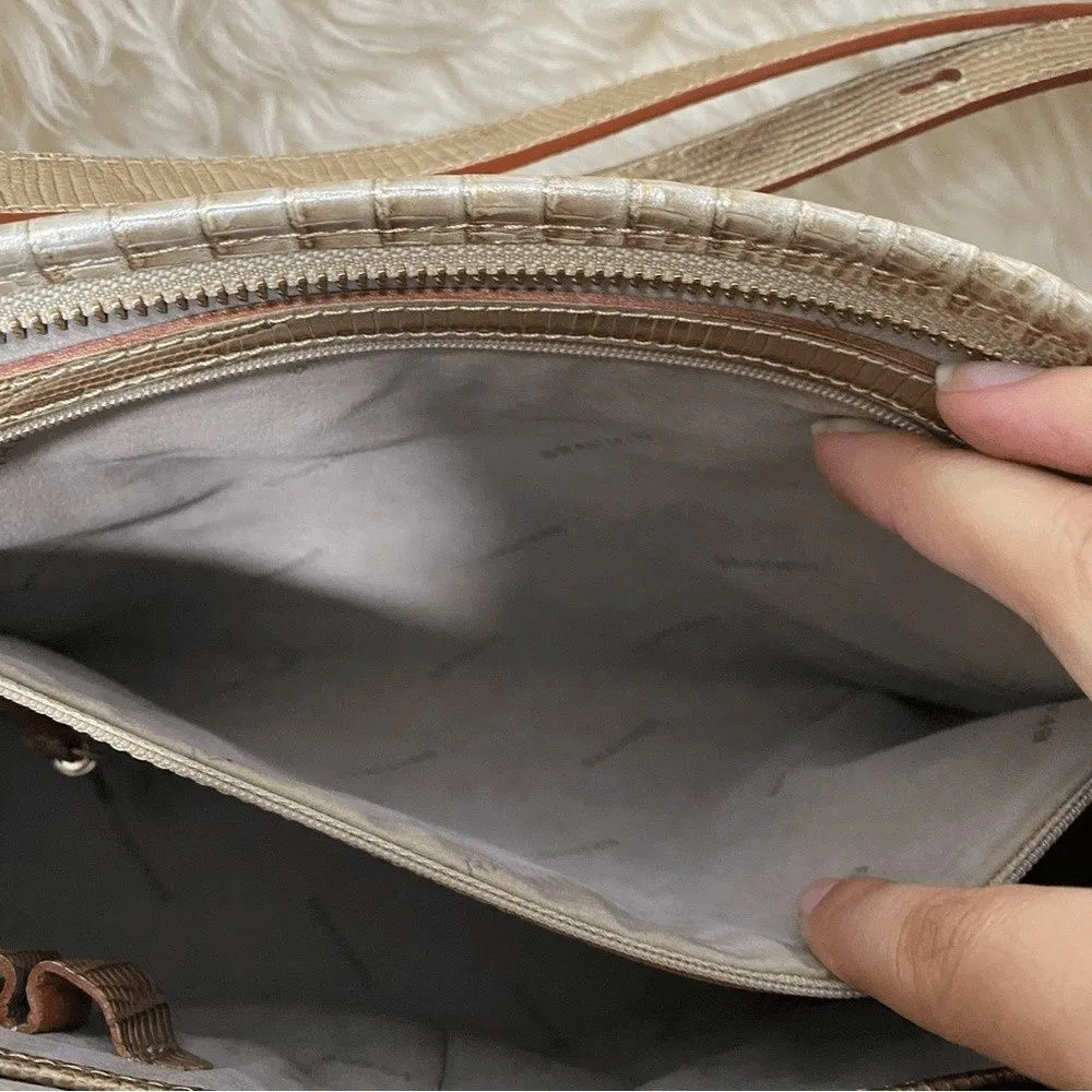 BRAHMIN MINI ASHER in CABANA VINEYARD Cream & Brown GENUINE LEATHER HANDBAG - Image 6