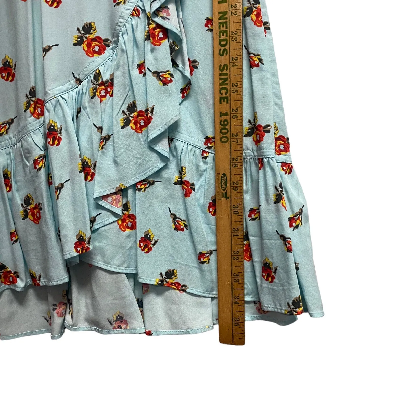 J CREW Mercantile Womens 2 Blue Dainty Floral Faux Wrap Dress Ruffle Cap Sleeve - Image 3